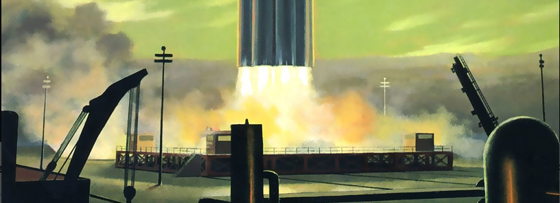 1964 green dawn lifotff by Bonestell. Found on Flickr.